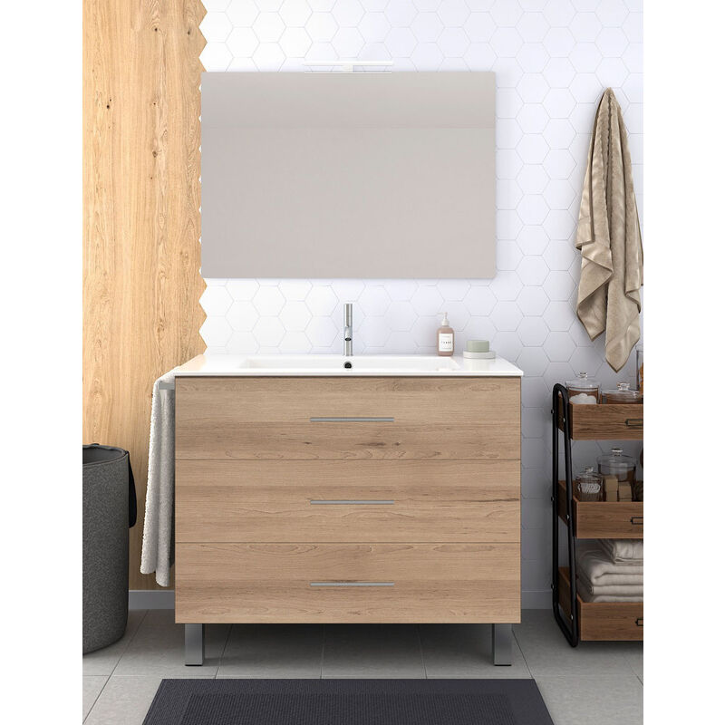 foto del prodotto set da bagno ribera 3 cassetti 7 colori diversi 15 misure include mobili, lavabo e specchio steppa 120x45cm 2 seni