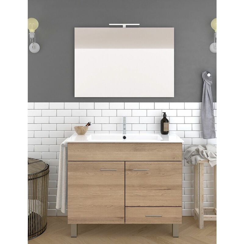 foto del prodotto set da bagno samos 2 ante e un cassetto 7 colori diversi 15 misure include mobili, lavabo e specchio steppa 100x45cm