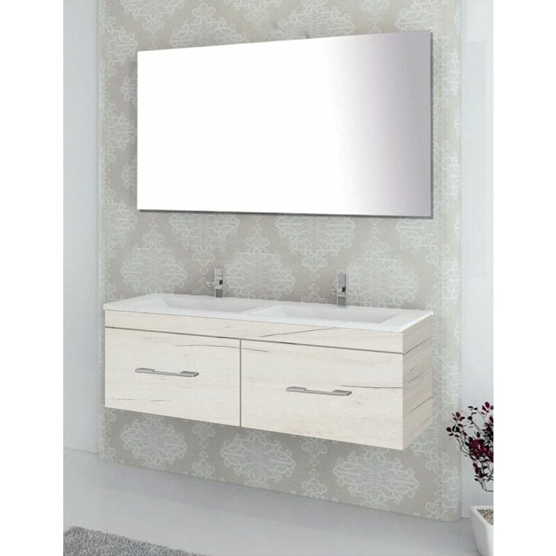 foto del prodotto set da bagno sospeso firenze cassetti 8 colori diversi 14 misure include mobile, lavabo e specchio bianco nordico 120x45cm 2 seni
