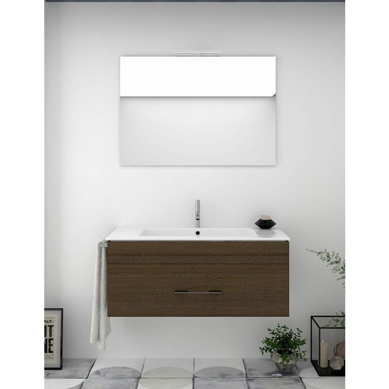 foto del prodotto set da bagno sospeso firenze cassetti 8 colori diversi 14 misure include mobile, lavabo e specchio rovere evasione 60x45cm
