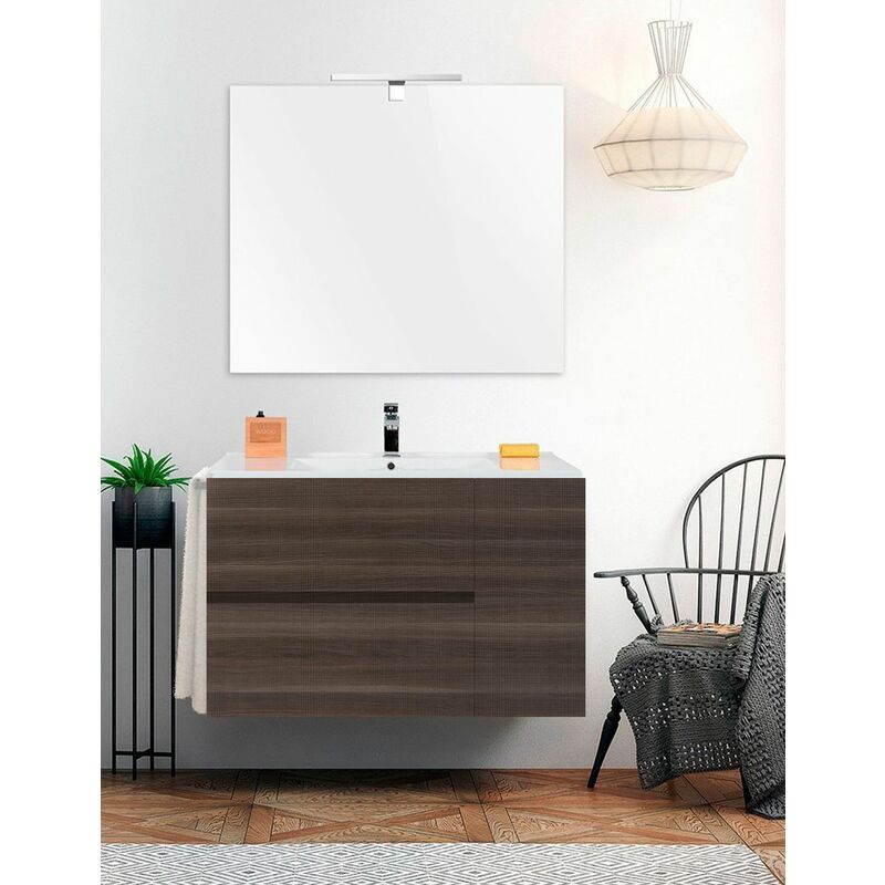 foto del prodotto set da bagno sospeso itaca 2 cassetti e una porta 7 colori diversi 15 misure include mobile, lavabo e specchio frassino tea 50x40cm