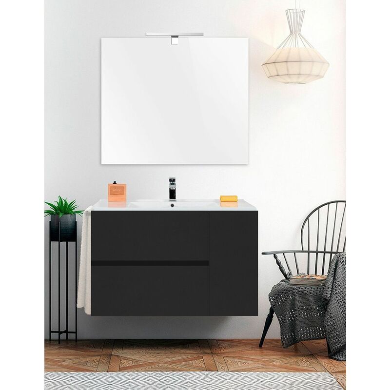 foto del prodotto set da bagno sospeso itaca 2 cassetti e una porta 7 colori diversi 15 misure include mobile, lavabo e specchio grafite 70x45cm