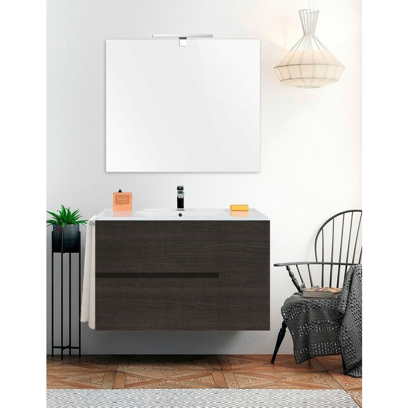 foto del prodotto set da bagno sospeso itaca 2 cassetti e una porta 7 colori diversi 15 misure include mobile, lavabo e specchio rovere sinatra 70x45cm