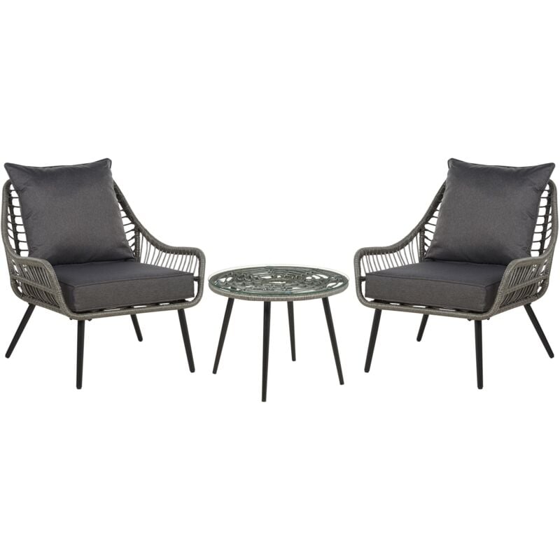 foto del prodotto set da balcone con tavolino e 2 sedie in finto rattan beige con cuscini laureto