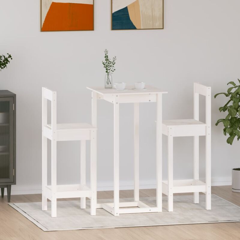foto del prodotto set da bar 3 pz bianco in legno massello di pino