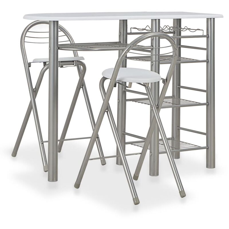 foto del prodotto set da bar 3 pz con mensole in legno e acciaio bianco vidaxl