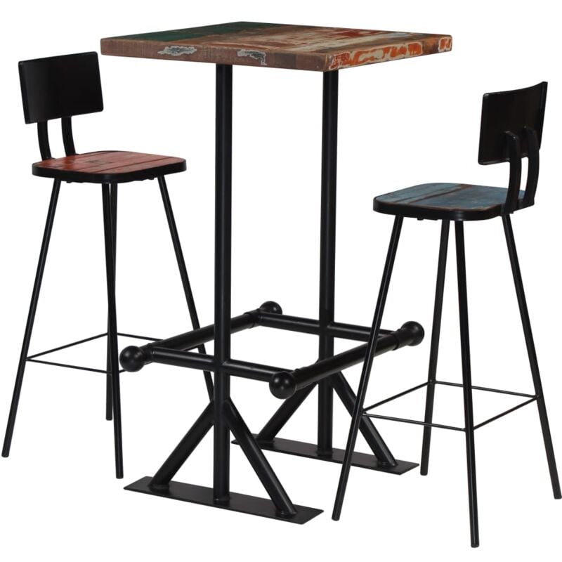 foto del prodotto set da bar 3 pz in legno massello di recupero multicolore vidaxl
