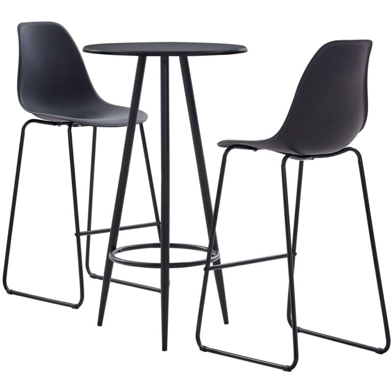 foto del prodotto set da bar 3 pz in plastica tavolo nero rotondo con sedie stile industriale vari colori colore nero