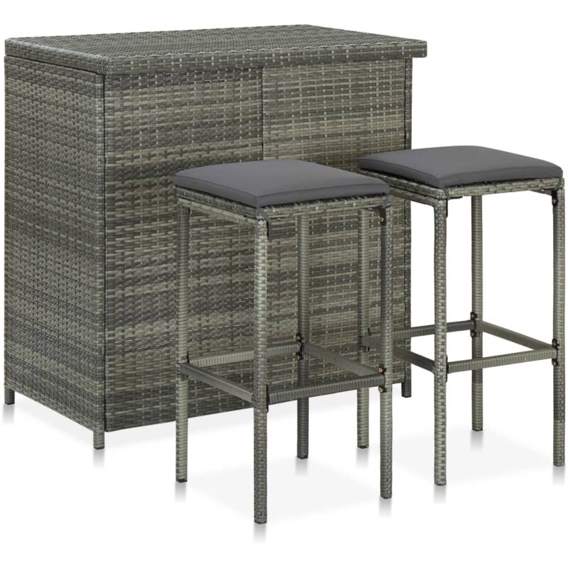 foto del prodotto set da bar 3 pz in polyrattan grigio