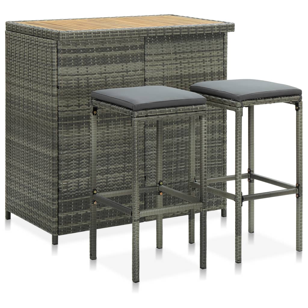 foto del prodotto set da bar 3 pz in polyrattan grigio