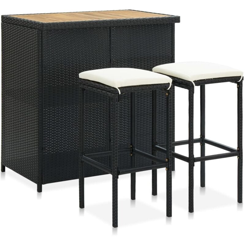 foto del prodotto set da bar 3 pz in polyrattan nero