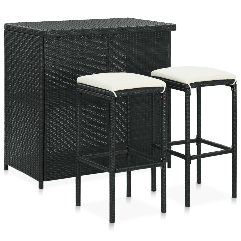 foto del prodotto set da bar 3 pz in polyrattan nero cod mxl 25965