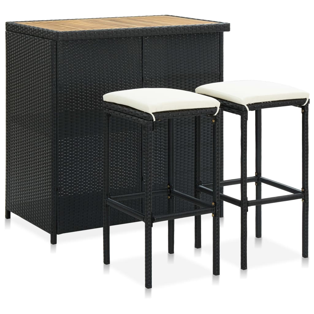 foto del prodotto set da bar 3 pz in polyrattan nero cod mxl 26711