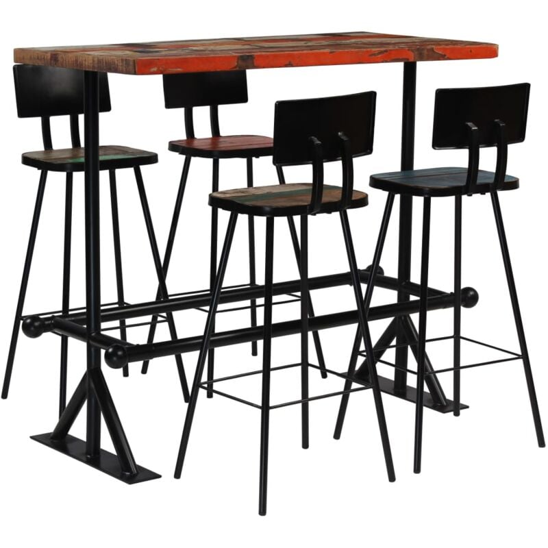 foto del prodotto set da bar 5 pz in legno massello di recupero multicolore vidaxl