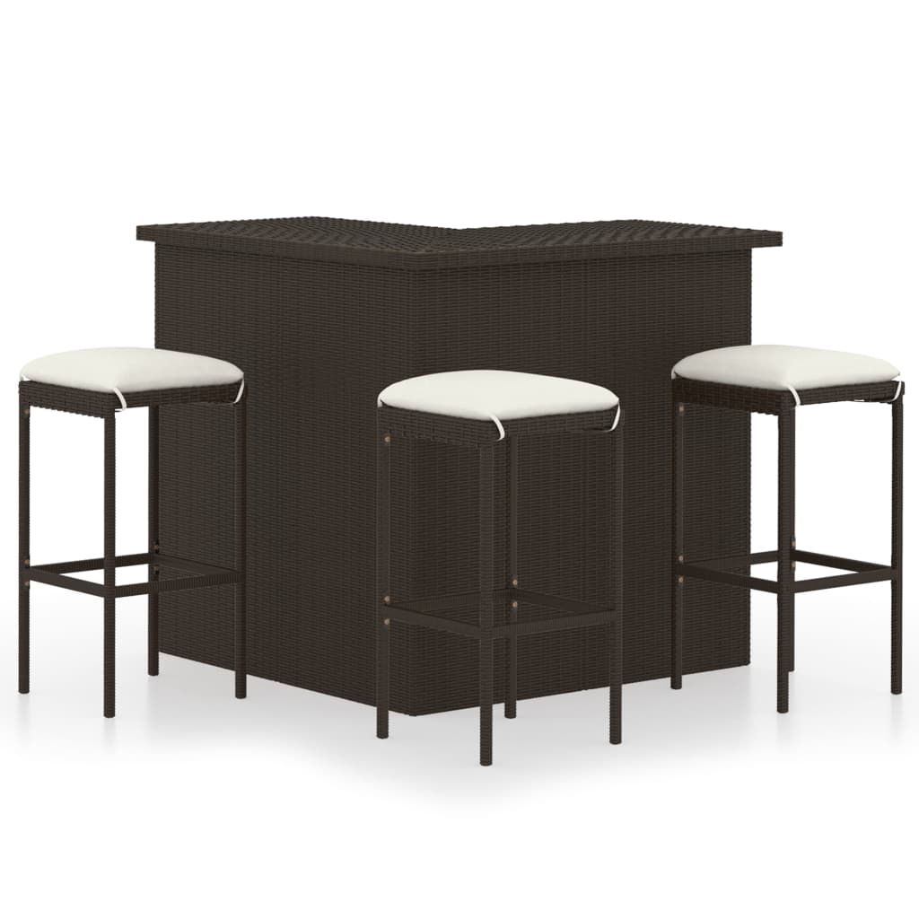foto del prodotto set da bar da giardino 4 pz con cuscini in polyrattan marrone cod mxl 35721