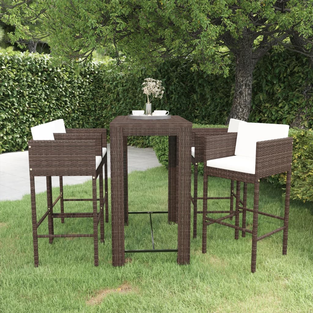 foto del prodotto set da bar da giardino 5 pz con cuscini in polyrattan marrone