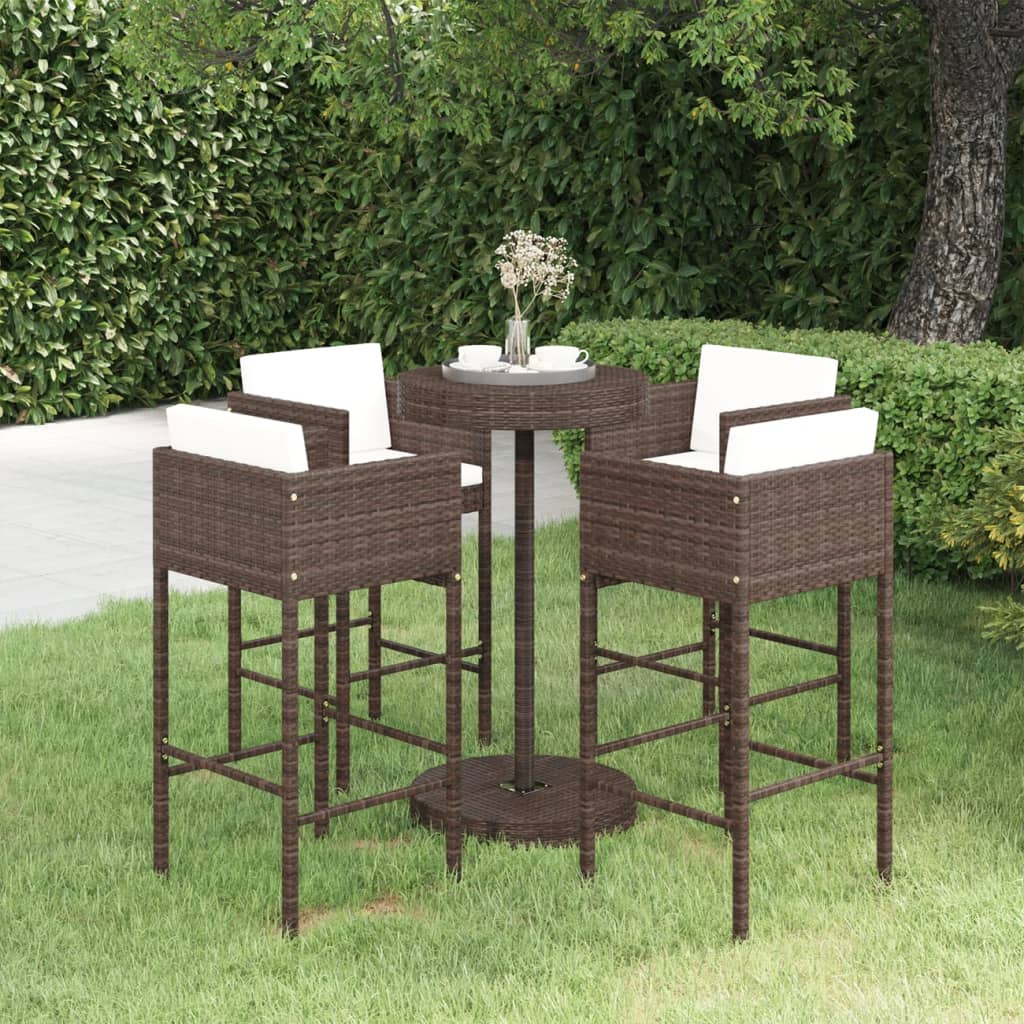 foto del prodotto set da bar da giardino 5 pz con cuscini in polyrattan marrone cod mxl 34640
