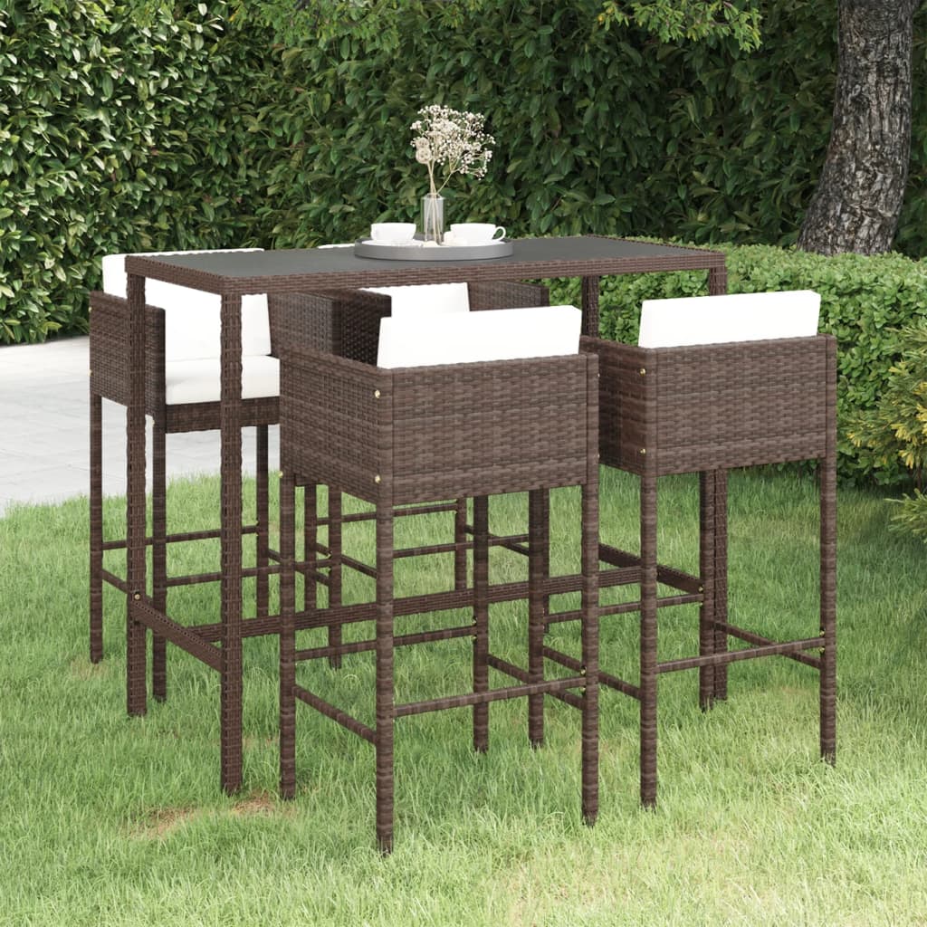 foto del prodotto set da bar da giardino 5 pz con cuscini in polyrattan marrone cod mxl 37765