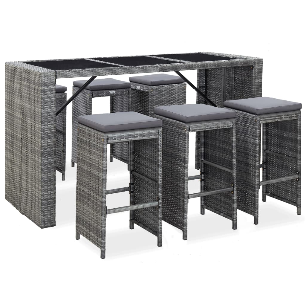 foto del prodotto set da bar da giardino 7 pz con cuscini in polyrattan grigio cod mxl 37039