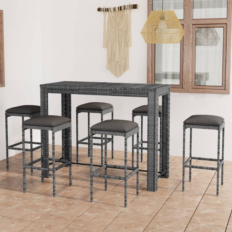 foto del prodotto set da bar da giardino 7 pz con cuscini in polyrattan grigio vidaxl