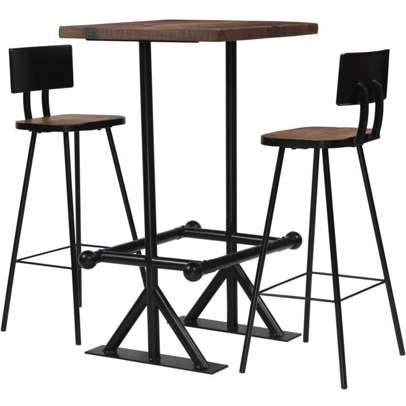 foto del prodotto set da bar tavolo con sedie in legno massello di recupero vari pezzi modelli 3 pz