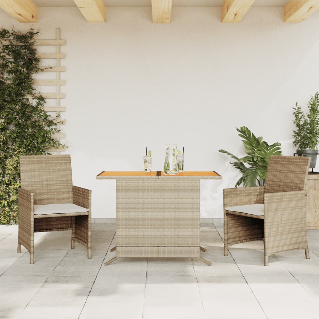 foto del prodotto set da bistr 3 pz con cuscini beige in polyrattancod mxl 113634