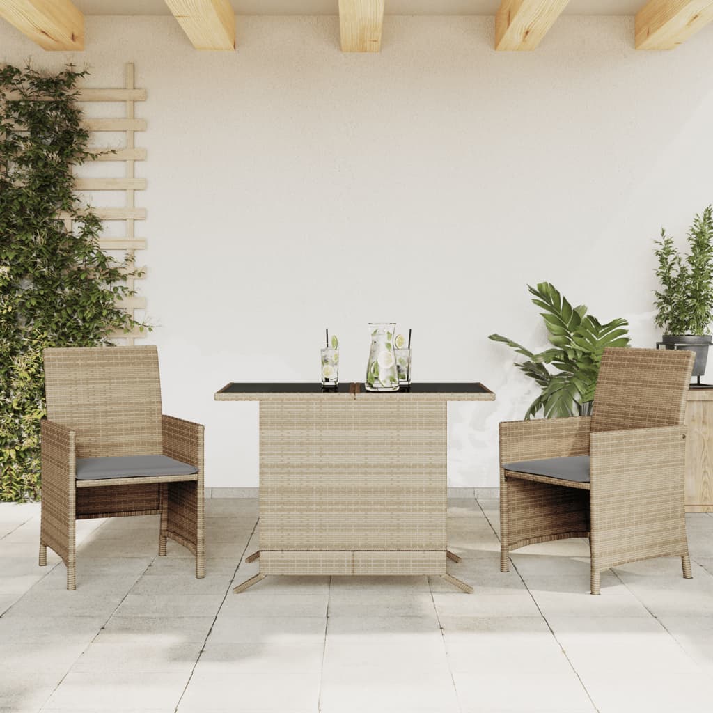 foto del prodotto set da bistr 3 pz con cuscini beige misto in polyrattan