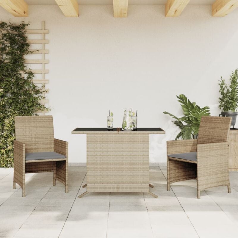 foto del prodotto set da bistr 3 pz con cuscini beige misto in polyrattan vidaxl