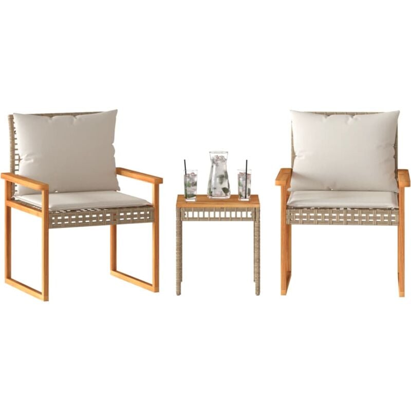 foto del prodotto set da bistr 3 pz con cuscini beige misto polyrattan e acacia vidaxl