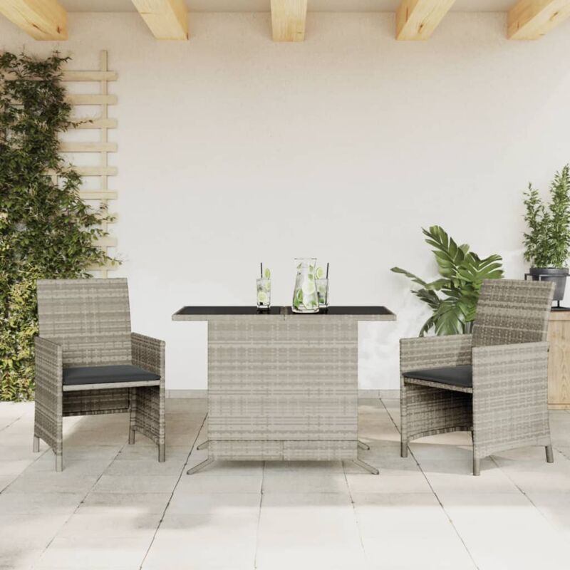 foto del prodotto set da bistr 3 pz con cuscini grigio chiaro in polyrattan