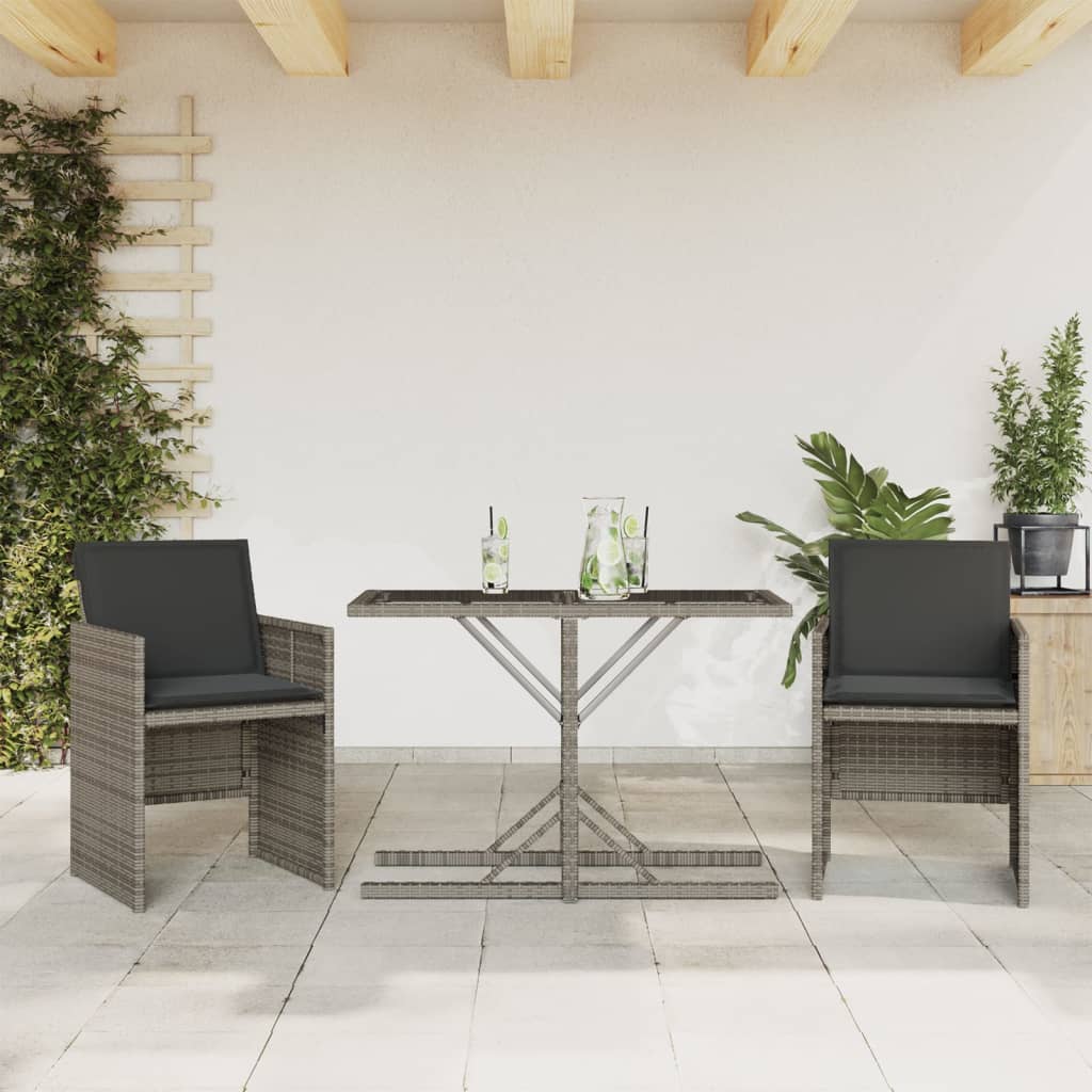 foto del prodotto set da bistr 3 pz con cuscini grigio in polyrattan
