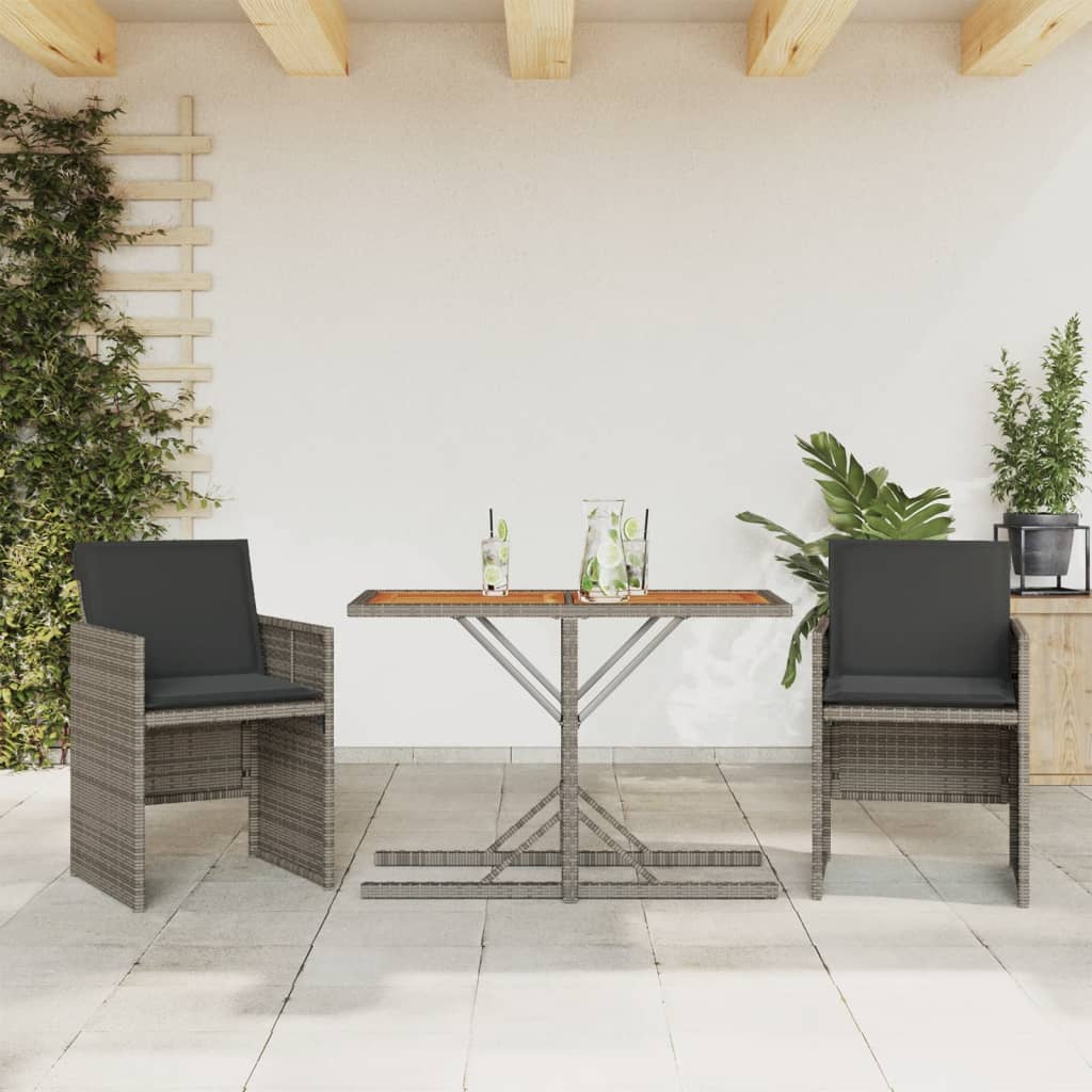 foto del prodotto set da bistr 3 pz con cuscini grigio in polyrattan