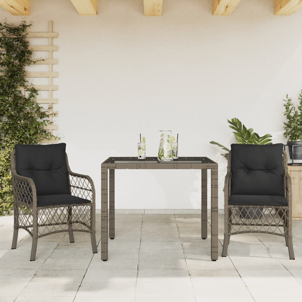 foto del prodotto set da bistr 3 pz con cuscini grigio in polyrattan