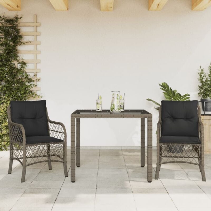foto del prodotto set da bistr 3 pz con cuscini grigio in polyrattan vidaxl 492112