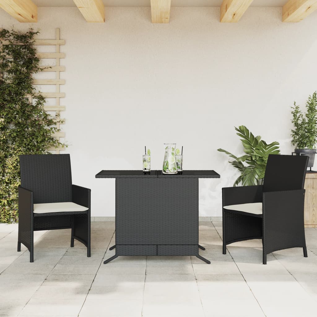 foto del prodotto set da bistr 3 pz con cuscini nero in polyrattan