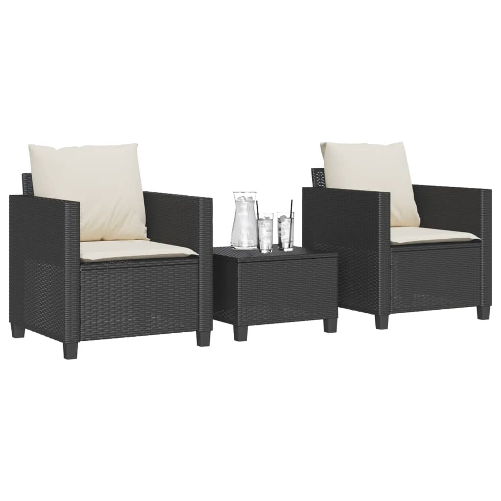 foto del prodotto set da bistr 3 pz con cuscini nero in polyrattan