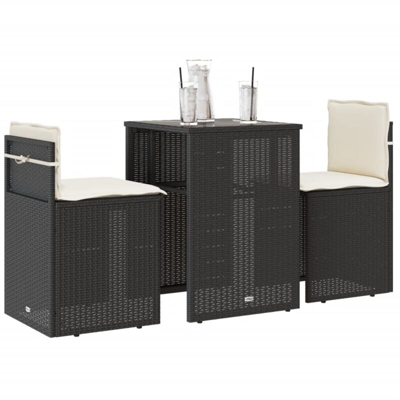 foto del prodotto set da bistr 3 pz con cuscini nero in polyrattan vidaxl