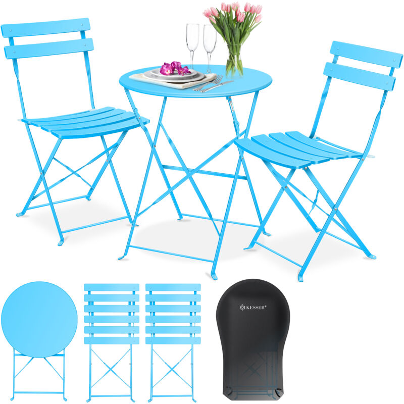 foto del prodotto set da bistrot 3 pezzi con 2 sedie pieghevoli set da balcone mobili da balcone mobili pieghevoli set da giardino mobili da giardino azzurro kesser