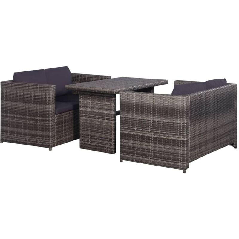 foto del prodotto set da bistrot 3 pz con cuscini in polyrattan grigio - vidaxl