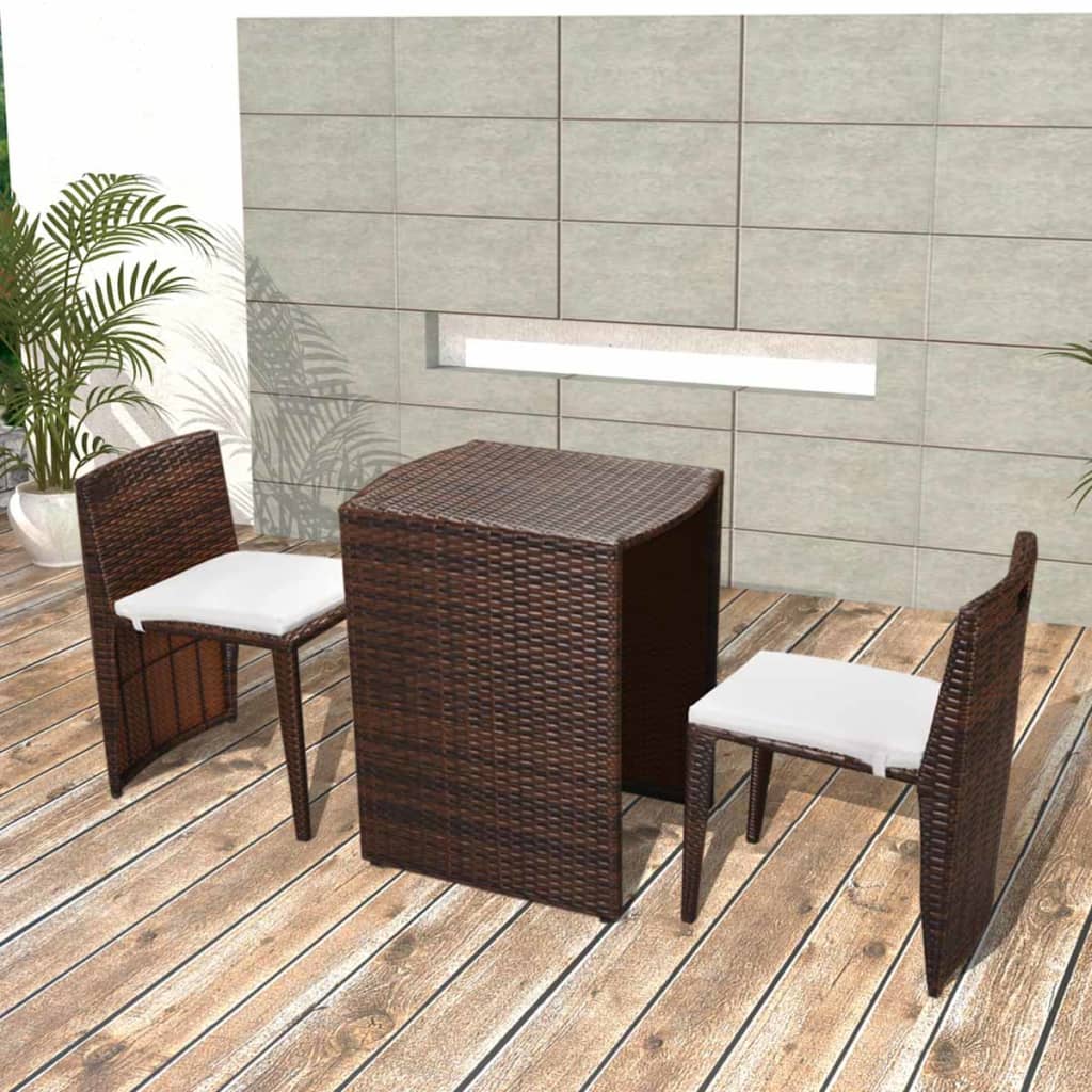 foto del prodotto set da bistrot 3 pz con cuscini in polyrattan marrone cod mxl 34637
