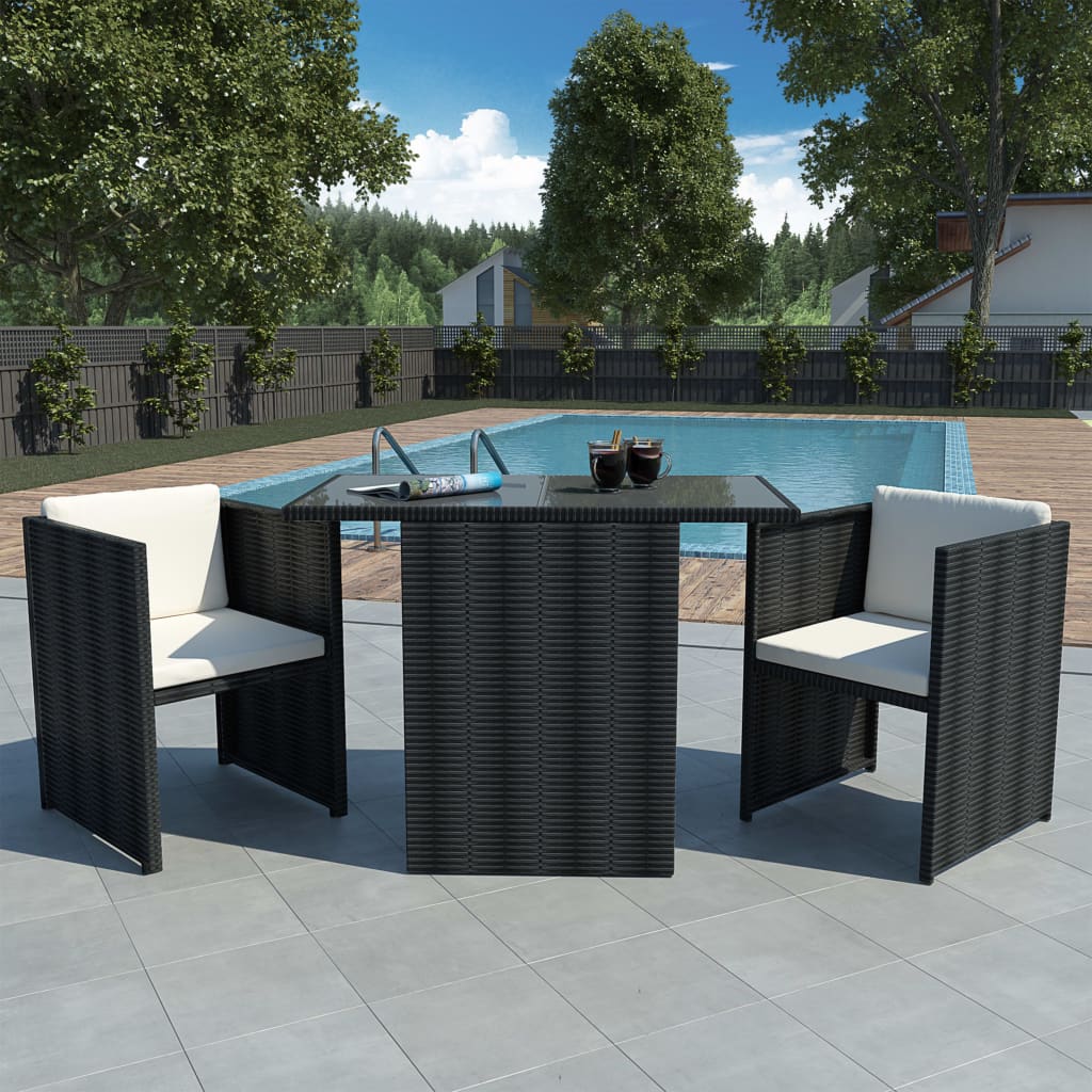 foto del prodotto set da bistrot 3 pz con cuscini in polyrattan nero cod mxl 35644