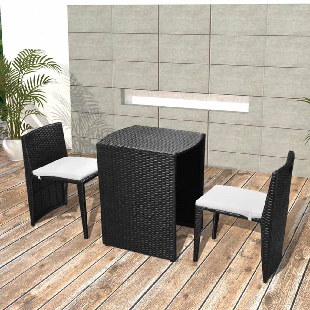 foto del prodotto set da bistrot 3 pz con cuscini in polyrattan nero cod mxl 35780