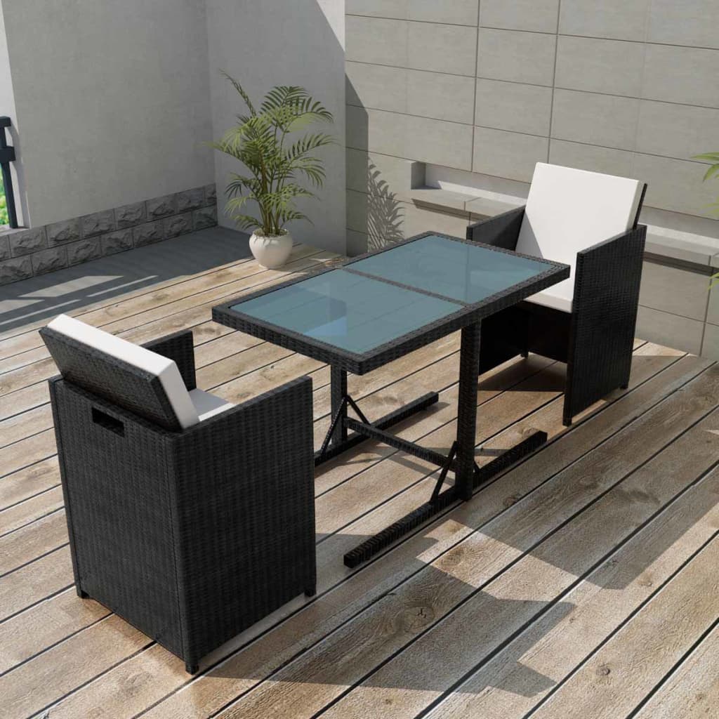 foto del prodotto set da bistrot 3 pz con cuscini in polyrattan nero cod mxl 40080