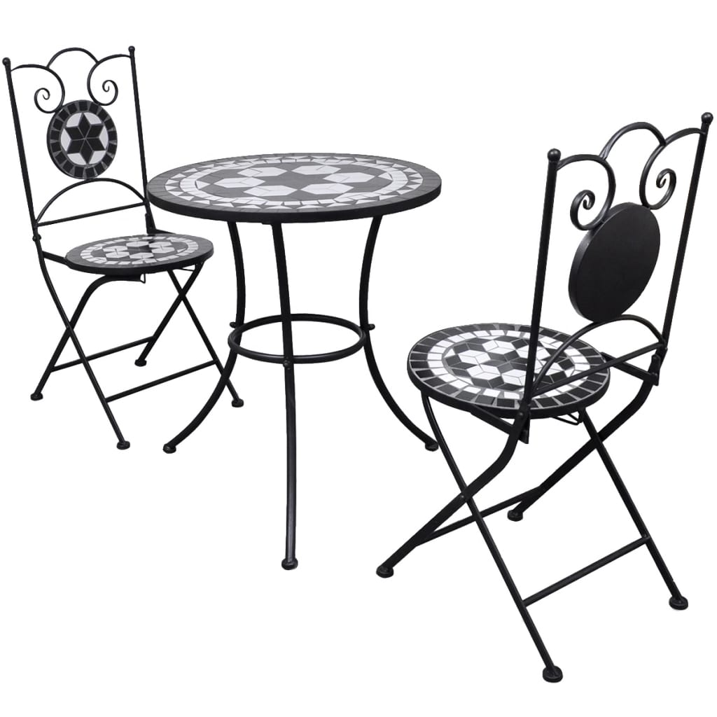 foto del prodotto set da bistrot 3 pz in piastrelle di ceramica nero e bianco cod mxl 47034