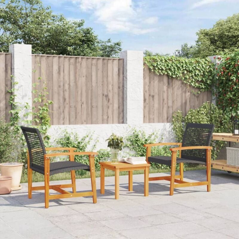 foto del prodotto set da bistrot 3 pz nero in polyrattan e legno di acacia