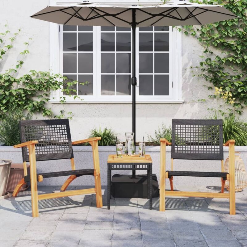 foto del prodotto set da bistrot 3 pz nero in polyrattan e legno massello acacia vidaxl