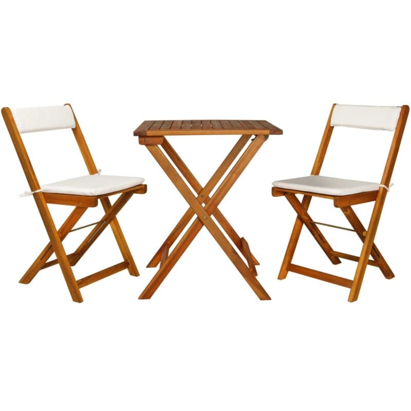 foto del prodotto set da bistrot 3 pz pieghevole con cuscini massello di acacia