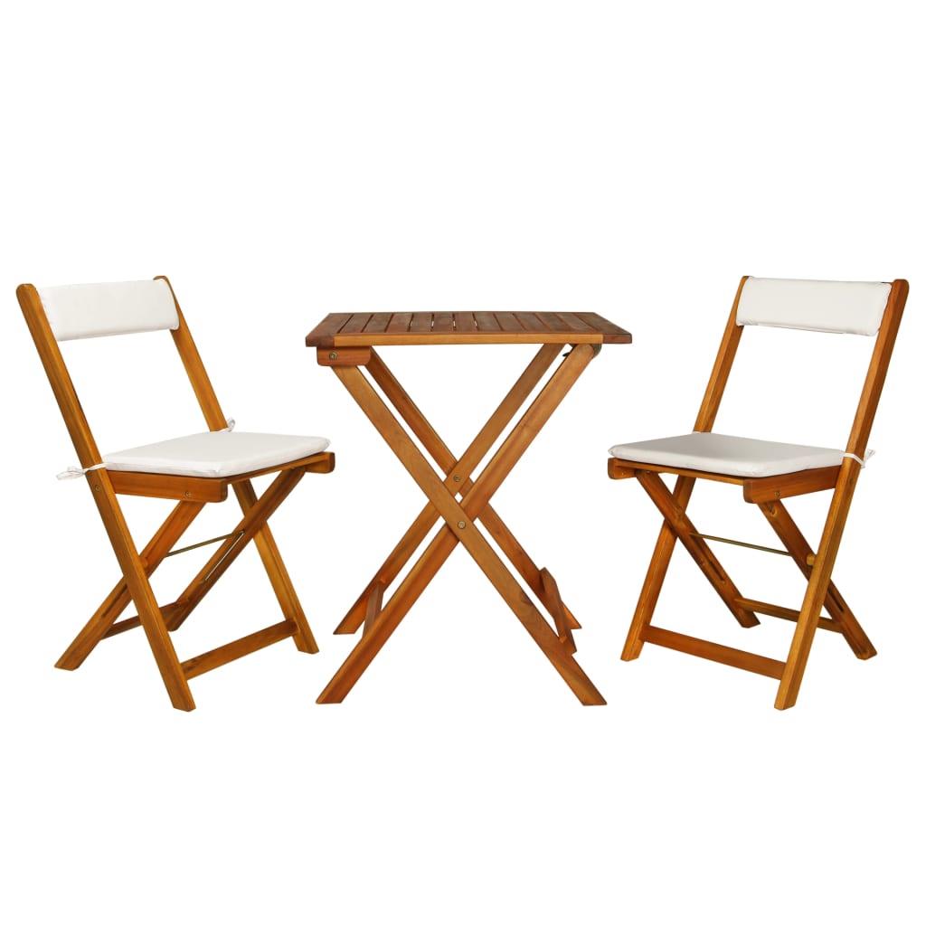 foto del prodotto set da bistrot 3 pz pieghevole con cuscini massello di acacia cod mxl 40540