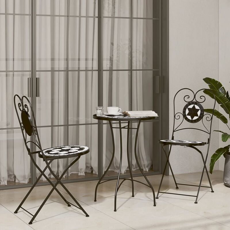 foto del prodotto set da bistrot con mosaico nero e bianco in ferro e ceramica vidaxl