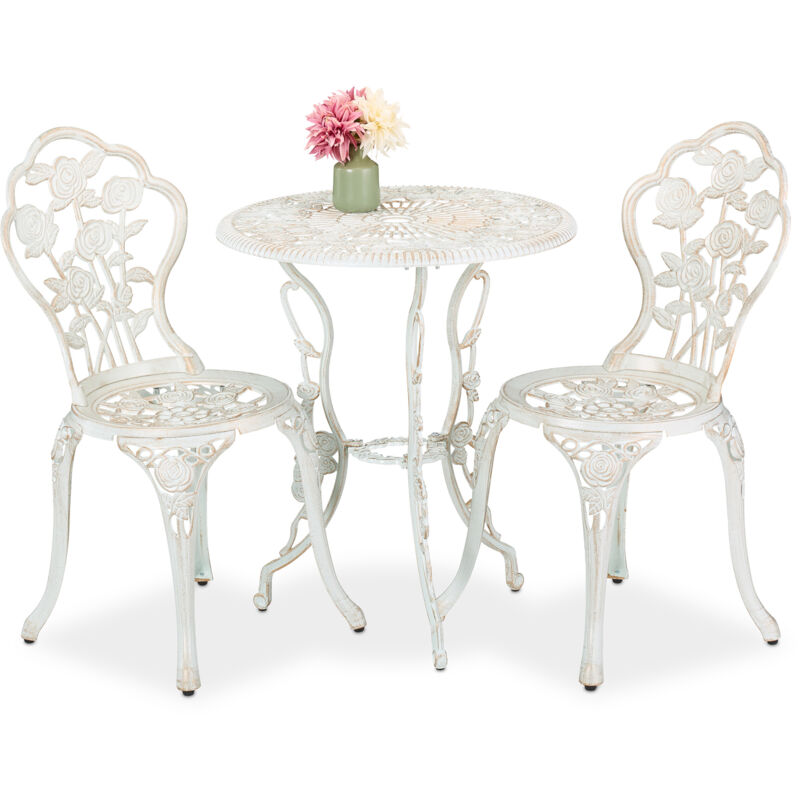 foto del prodotto set da bistrot da 3, tavolino da giardino, 2 sedie, balcone, stile ferro battuto, in alluminio, bianco bronzo relaxdays